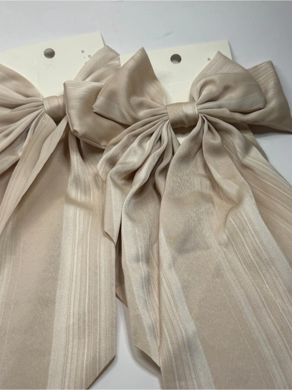 Neutral Cream Ribbon Bow Hair Clip - Pair set of 2